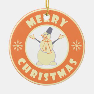 Merry Christmas happy snowman famous coffe style Ceramic Tree Decoration