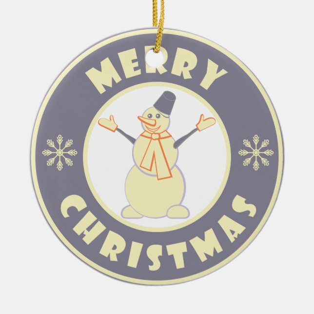 Merry Christmas happy snowman famous coffe style Ceramic Tree Decoration (Front)