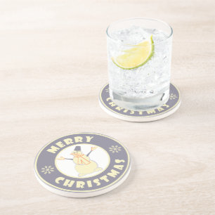 Merry Christmas happy snowman famous coffe style Coaster