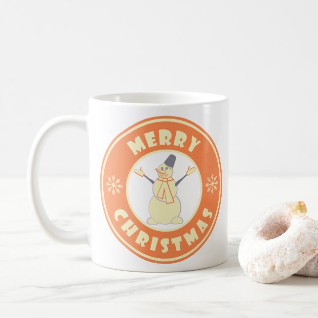 Merry Christmas happy snowman famous coffe style Coffee Mug (With Donut)