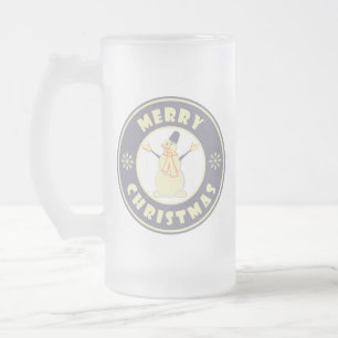 Merry Christmas happy snowman famous coffe style Frosted Glass Beer Mug
