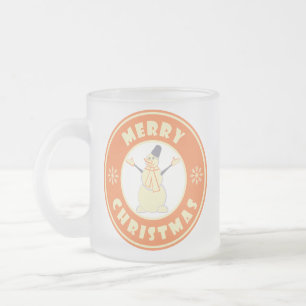 Merry Christmas happy snowman famous coffe style Frosted Glass Coffee Mug