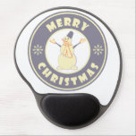 Merry Christmas happy snowman famous coffe style Gel Mouse Mat<br><div class="desc">Famous coffe style logo with Merry Christmas typography</div>
