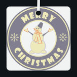 Merry Christmas happy snowman famous coffe style Metal Tree Decoration<br><div class="desc">Famous coffe style logo with Merry Christmas typography</div>