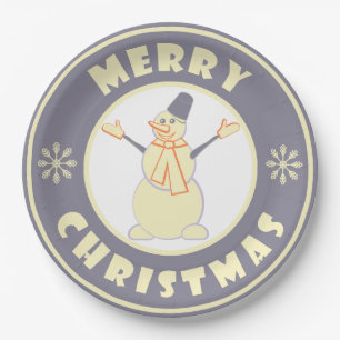 Merry Christmas happy snowman famous coffe style Paper Plate