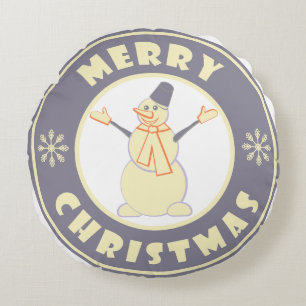Merry Christmas happy snowman famous coffe style Round Cushion