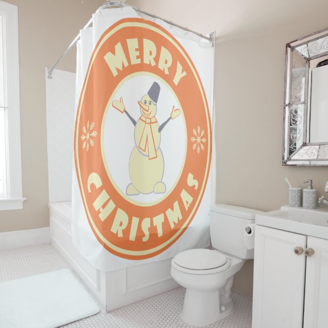 Merry Christmas happy snowman famous coffe style Shower Curtain (In Situ)