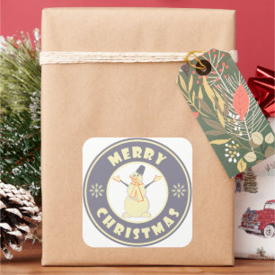 Merry Christmas happy snowman famous coffe style Square Sticker