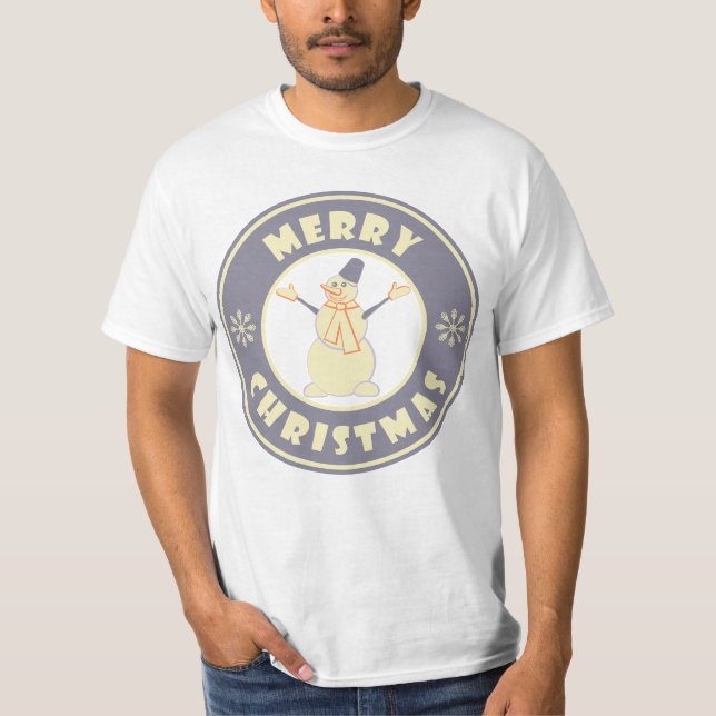 Merry Christmas happy snowman famous coffe style T-Shirt (Front)