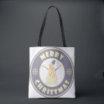 Merry Christmas happy snowman famous coffe style Tote Bag<br><div class="desc">Famous coffe style logo with Merry Christmas typography</div>