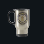 Merry Christmas happy snowman famous coffe style Travel Mug<br><div class="desc">Famous coffe style logo with Merry Christmas typography</div>