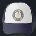 Merry Christmas happy snowman famous coffe style Trucker Hat<br><div class="desc">Famous coffe style logo with Merry Christmas typography</div>