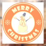 Merry Christmas happy snowman famous coffe style Window Cling<br><div class="desc">Famous coffe style logo with Merry Christmas typography</div>