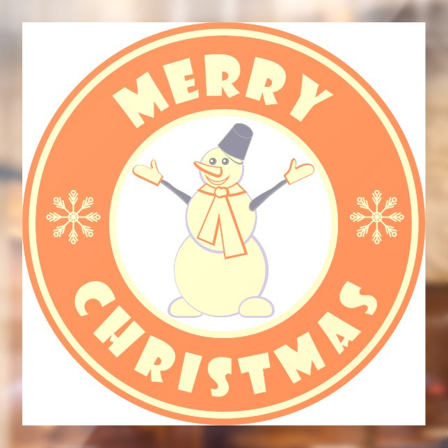 Merry Christmas happy snowman famous coffe style Window Cling (Sheet 2)