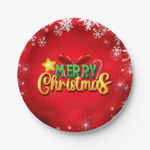 Merry Christmas Happy Xmas Red Green Holiday Fun Paper Plate