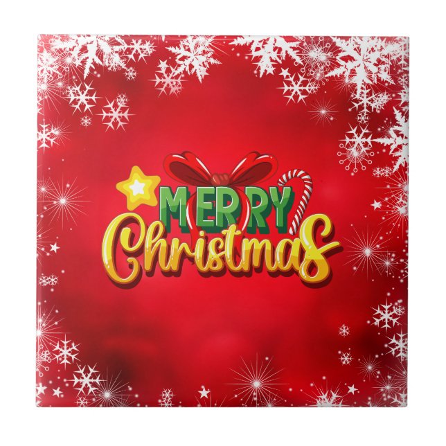 Merry Christmas Happy Xmas Red Green Holiday Fun Tile (Front)