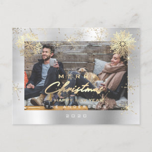 Merry Christmas Happy Year Gold Snow Silver Photo Postcard