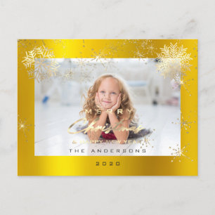 Merry Christmas Happy Year Gold Snow Spark Photo Postcard