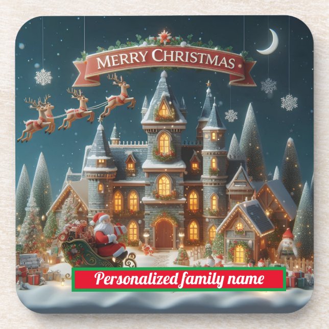 Merry Christmas Hard plastic coaster (Front)