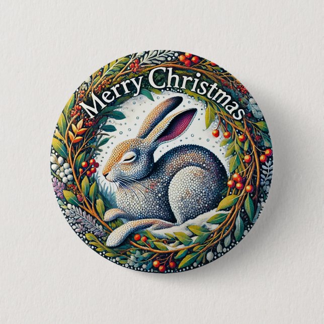 Merry Christmas Hare                               6 Cm Round Badge (Front)