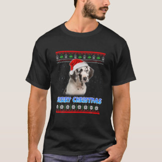 Merry Christmas Harlequin Great Dane Santa Ugly Xm T-Shirt