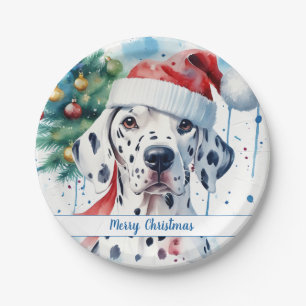 Merry Christmas Hat Festive Dalmatian - Paper Plate