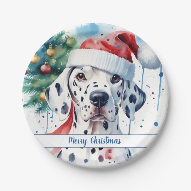 Merry Christmas Hat Festive Dalmatian -   Paper Plate (Front)