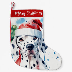 Merry Christmas Hat Festive Dalmatian - Small Christmas Stocking