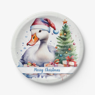 Merry Christmas Hat Festive Goose -   Paper Plate