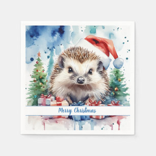 Merry Christmas Hat Festive Hedgehog - Napkin