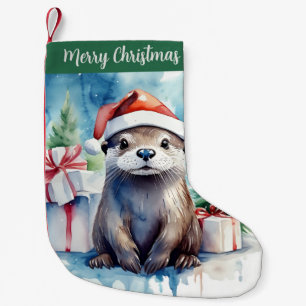 Merry Christmas Hat Festive Otter -  Small Christmas Stocking