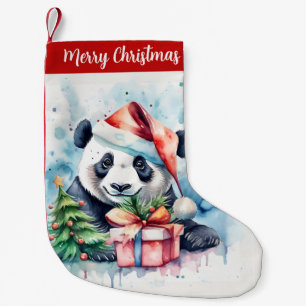 Merry Christmas Hat Festive Panda - Small Christmas Stocking