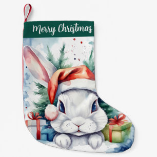 Merry Christmas Hat Festive Rabbit -  Small Christmas Stocking