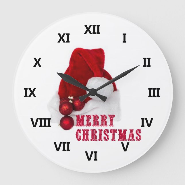 Merry Christmas Hat Large Clock (Front)