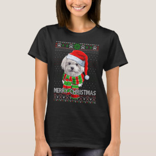 Merry Christmas Hat Maltese Santa Ugly Xmas Swea T-Shirt