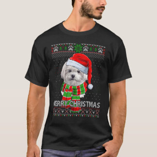 Merry Christmas Hat Maltese Santa Ugly Xmas Swea T-Shirt