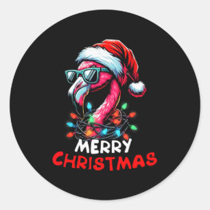 Merry Christmas Hat Santa Flamingo Christmas Light Classic Round Sticker