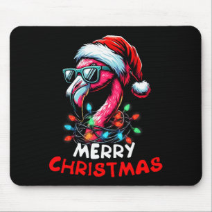 Merry Christmas Hat Santa Flamingo Christmas Light Mouse Mat