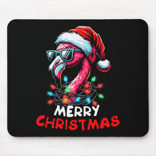 Merry Christmas Hat Santa Flamingo Christmas Light Mouse Mat (Front)