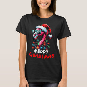 Merry Christmas Hat Santa Flamingo Christmas Light T-Shirt