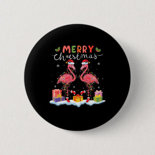 Merry Christmas Hat Santa Flamingo Light Christmas 6 Cm Round Badge
