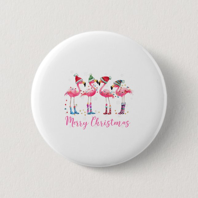 Merry Christmas Hat Santa Flamingo Light Christmas 6 Cm Round Badge (Front)