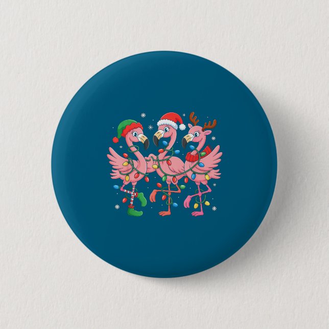Merry Christmas Hat Santa Flamingo Light Christmas 6 Cm Round Badge (Front)