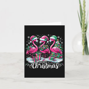 Merry Christmas Hat Santa Flamingo Light Christmas Card