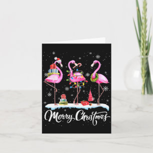 Merry Christmas Hat Santa Flamingo Light Christmas Card