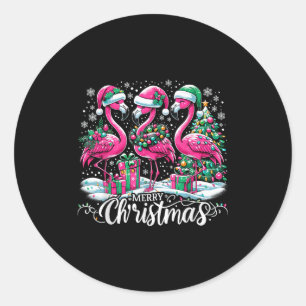 Merry Christmas Hat Santa Flamingo Light Christmas Classic Round Sticker