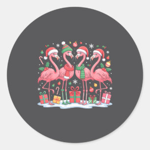 Merry Christmas Hat Santa Flamingo Light Christmas Classic Round Sticker