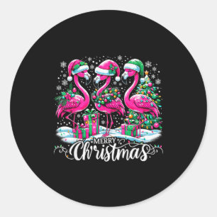 Merry Christmas Hat Santa Flamingo Light Christmas Classic Round Sticker