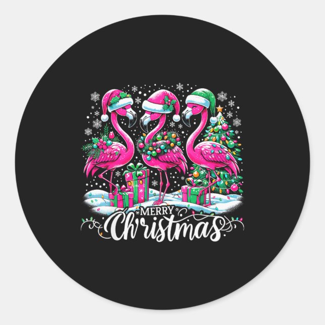 Merry Christmas Hat Santa Flamingo Light Christmas Classic Round Sticker (Front)