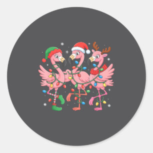 Merry Christmas Hat Santa Flamingo Light Christmas Classic Round Sticker